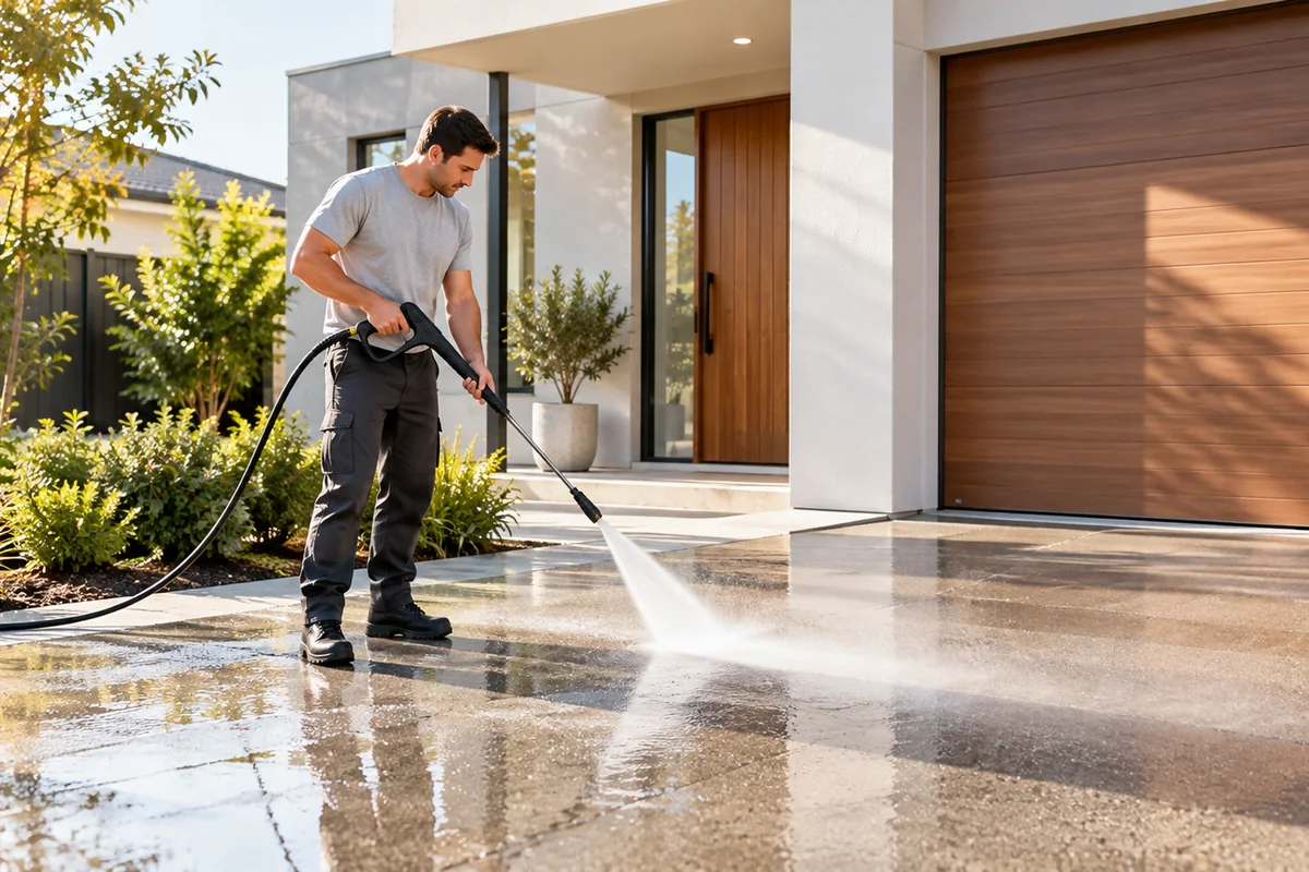 Driveway pressure washing before moving into a new property in Melbourne