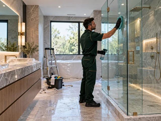 Post-renovation bathroom cleaning in a Melbourne home