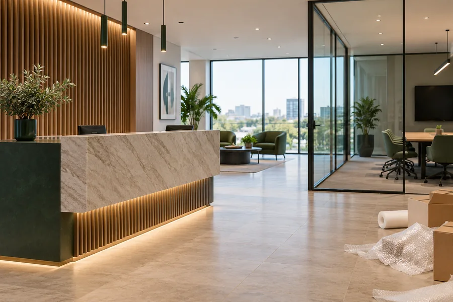 Reception and lobby area ready for a final clean after fit-out