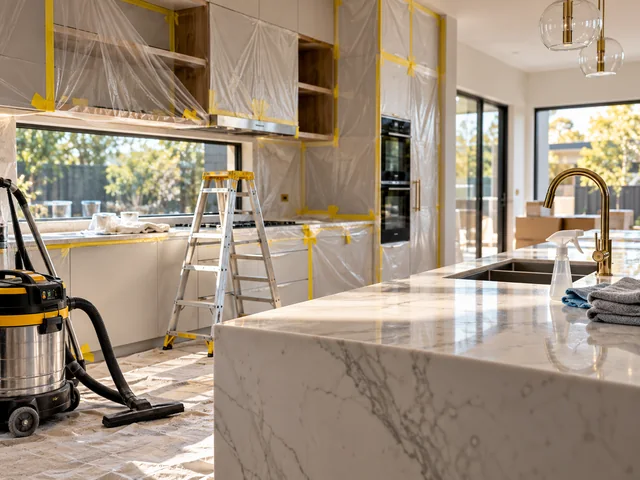 Post-renovation kitchen cleaning in a Melbourne home