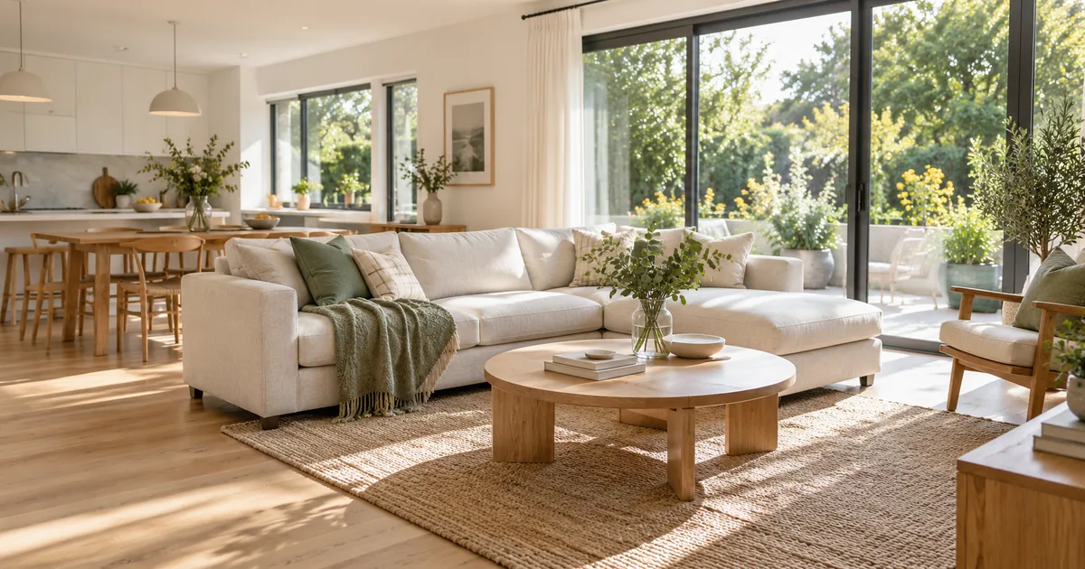 Bright freshly cleaned living room during spring in Melbourne